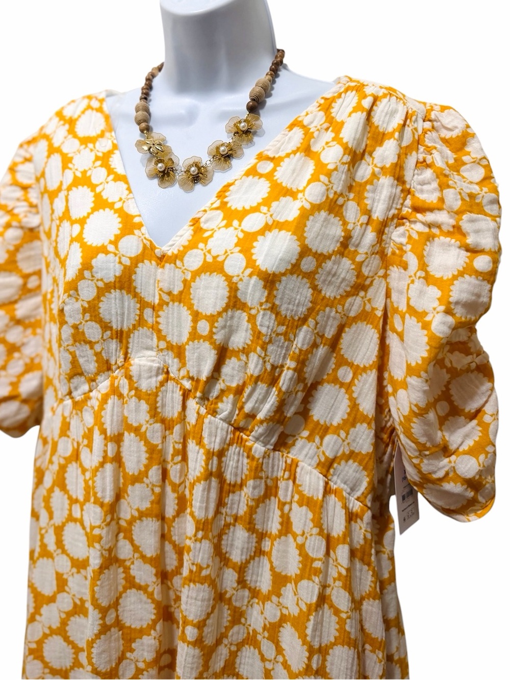 NWT Time and Tru Women's Cotton Tiered Dot Tile Saffron Gold Midi Dress XL 16/18 - Picture 6 of 8